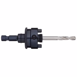 Drill bit held in a black precision tool holder, shown horizontally for drilling.