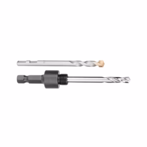 Two metal drill bits: a long twist drill and a shorter bit with a chuck adapter, shown side by side for drilling metal or wood.