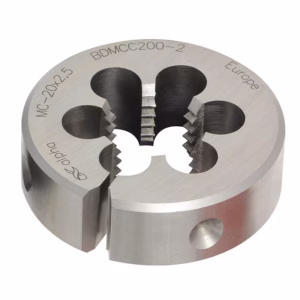 Circular metal tool head with four inner cutting slots and teeth, labeled BD MCC200-2 Europe.