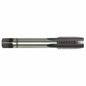 Thread-cutting tap used to create internal screw threads in metal, with spiral cutting flutes at the tip.