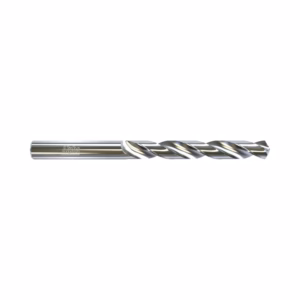 Silver twist drill bit for metalworking, showing a long cylindrical shank and helical flutes