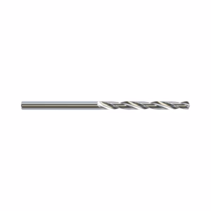 Twist drill bit made of metal with helical flutes on a white background (drill bit for metalworking)