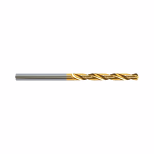 Gold-coated twist drill bit with a silver shank, shown horizontally against a white background.