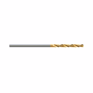Gold-coated twist drill bit with silver shank, designed for metalworking.