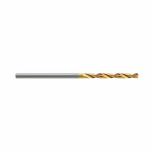 Gold-coated twist drill bit with a silver shank on a white background