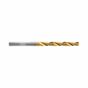 Gold-coated twist drill bit with a silver shank, designed for precision drilling