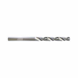 Metal twist drill bit, long silver precision tool with helical flutes for drilling holes