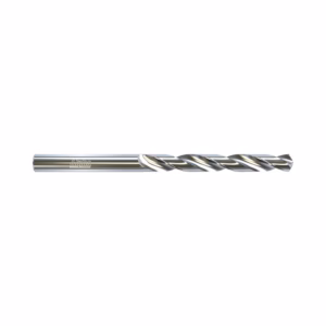 Metal twist drill bit with helical flutes, used for drilling holes in metal or wood.