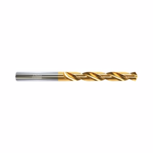 Gold-coated twist end mill with a silver shank, a precision cutting tool for milling drilling jobs.