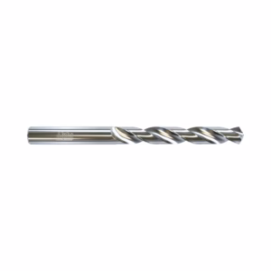 Shiny silver twist drill bit for metal drilling with long spiraled flutes and smooth shank