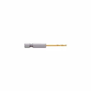 Metal drill bit with a silver hex shank and gold-coated cutting tip (titanium nitride coated)