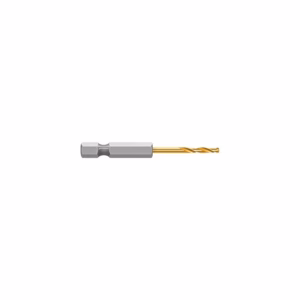 Gold-coated twist drill bit with hex shank on a white background, shown in profile