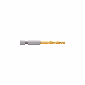 A silver drill bit with a gold-tinted fluted tip for drilling holes into metal or wood
