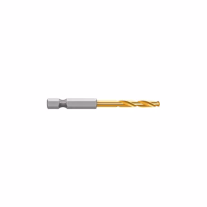Gold-coated twist drill bit with a gray hex shank for metal drilling