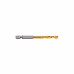 titanium-coated twist drill bit with silver shank and gold helical flutes, used for metal and wood drilling (looks like a standard twist bit)