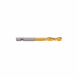 Gold-coated twist drill bit with a silver shank, shown horizontally