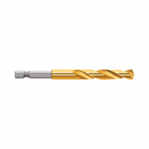 Gold-coated twist drill bit for metalworking with hex shank and spiral flute