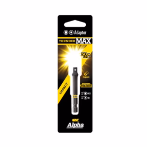 ThunderMax adaptor packaging by Alpha with black and yellow design, showing a metal impact adaptor and magnetic tip