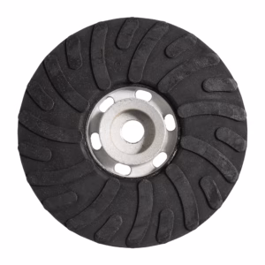 Circular flap disc with black abrasive segments and silver central hub, for metal grinding/finishing.