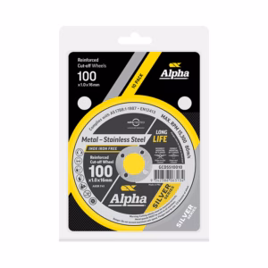 Alpha reinforced cut-off wheels, 100 x 1.0 x 16 mm, 10-pack for metal and stainless steel (package image)