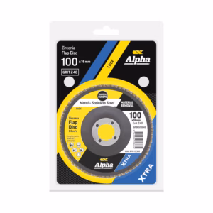 Packaged zirconia flap disc: 100 x 16 mm, grit Z40, for metal grinding (Alpha XTRA)