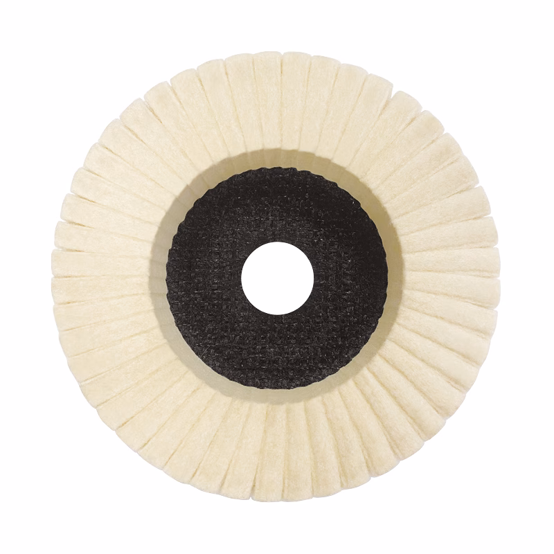 CGFPM115_4 - Alpha Tools Circular flap sanding wheel with a black center hole, used for grinding and finishing surfaces.