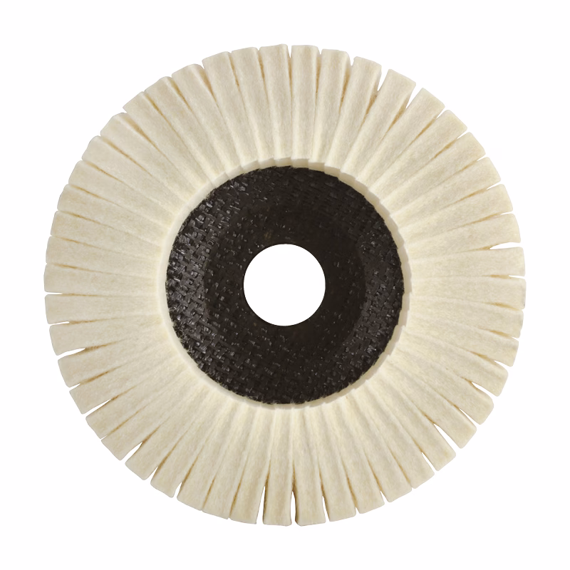 CGFPM125_4 - Alpha Tools Circular flap sanding wheel with beige abrasive flaps around a black central hub and a center hole