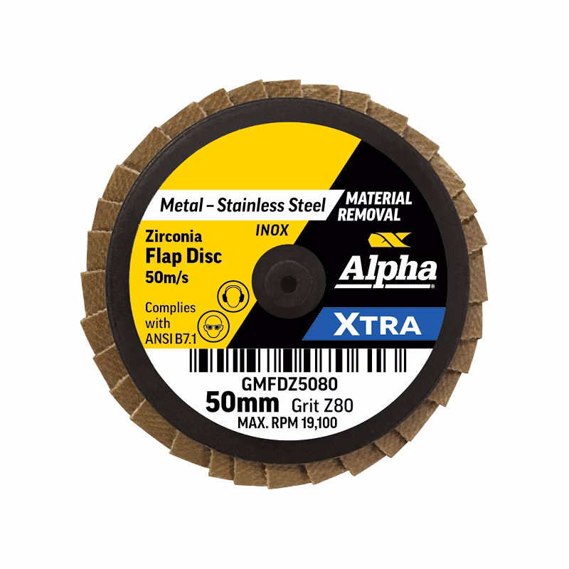 CGMFDZ5080_2 - Alpha Tools Zirconia flap disc for metal and stainless steel, 50 mm diameter, grit Z80, max RPM 19,100, Alpha XTRA brand