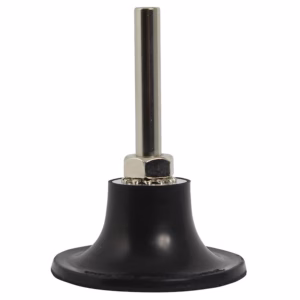 Adjustable furniture leg foot with a black rubber base and metal threaded stem