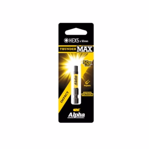 Packaging for Alpha ThunderMAX Hex bit, 5x50 mm, magnetic and torsion-rated on a black-yellow card
