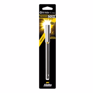 ThunderMAX ¼ in magnetic bit holder on retail packaging by Alpha (on a black display card).