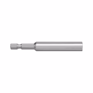 Chrome metal drill bit extension with hex shank on the left
