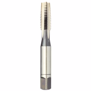 Thread tap tool with spiral flutes for cutting internal threads in holes.