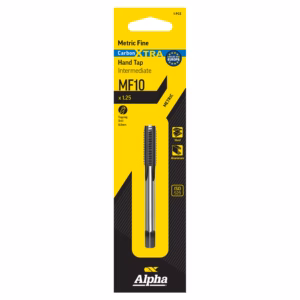 Packaging for Alpha Metric Fine CarbonXTRA hand tap MF10, tapping drill 8.8 mm, for steel and aluminum factory use.