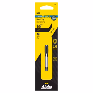 Hand tap packaging: 1/8" imperial bottoming tap from Alpha CarbonXtra line, for steel/aluminum, 27 taps per pack (NPT).