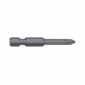 Gray metal screwdriver bit with a hex-shaped shank and a Phillips-head tip