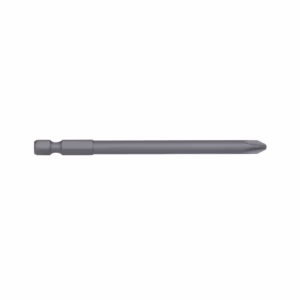 Gray twist drill bit with a hex-shaped shank lying on a white background, used for metal or wood drilling.