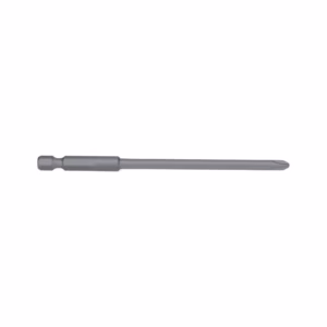 Slotted screwdriver bit with hex shank and flat blade tip extending to the right
