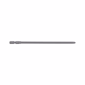 Long gray drill bit with a hex shank and spiral cutting tip, shown horizontally