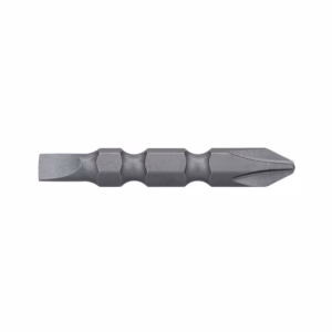 Metal Torx screwdriver bit with hex-shaped grooves, isolated on a white background