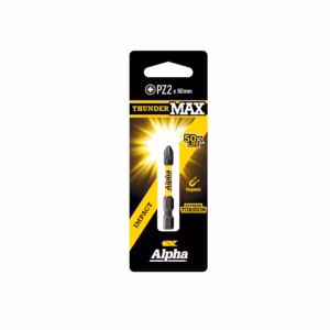 ThunderMAX PZ2×50mm impact screwdriver bit in yellow/black blister pack (Alpha brand).