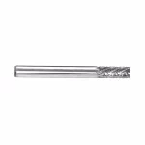 Cylindrical metal end mill with cutting flutes on one end used in CNC machining