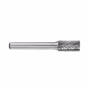 Cylindrical metal cutting tool with a knurled cutting head and smooth shank for deburring or milling surfaces