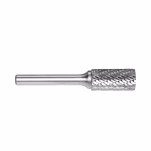 CSA-5DC - Alpha Tools Carbide burr bit for a rotary tool with a knurled cylindrical cutting head and smooth shank.