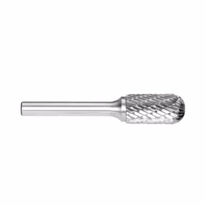 Cylindrical diamond-coated burr bit with knurled cutting head for rotary metalworking.