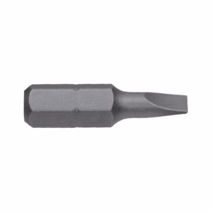 Metal screwdriver bit with a stepped shaft and a tapered tip, used to drive screws.
