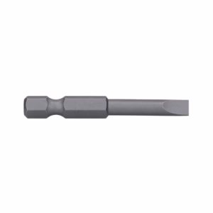 Metal tool bit with a hexagonal shank and a long, slender shaft ending in a flat chisel-style tip used for driving or prying applications.