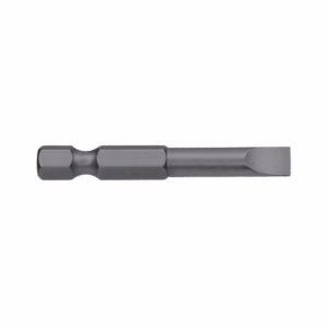 Double-ended metal screwdriver bit with two different tips on a single shaft for versatile fastening tasks.