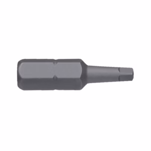 Single screwdriver bit with a broad hexagonal body and a narrow shaft extending to the tip.