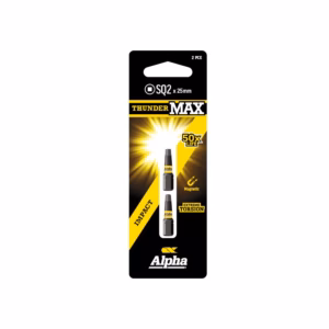 Thunder MAX two-pack bit extensions (SQ2 x 25mm) by Alpha, magnetic tips, 50x life, extreme torsion packaging design